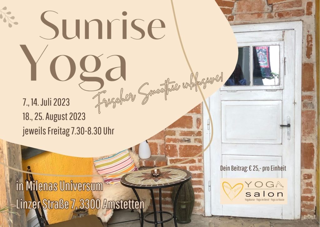 Flyer Sunrise Yoga mit allen Infos zu Terminen, Ort und Preis.